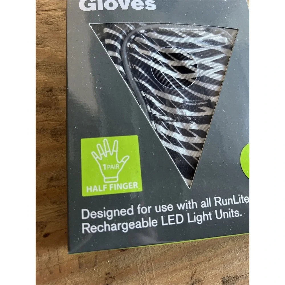 RunLites Zebra Print Fingerless Light Gloves Size S With battery